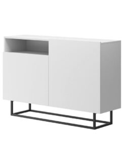 Comoda, 2 usi, din mdf alb si fier negru, Spring, 120x37x80 cm