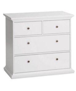 Comoda, 4 sertare, din pal si mdf lacuit alb, Paris, 96x49x87 cm