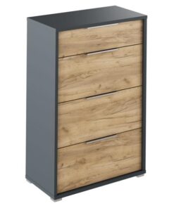Comoda, 4 sertare, mdf grafit stejar artizanal, Rioma, 75x38x112,2 cm