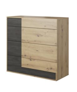 Comoda, 4 sertare, mdf stejar artizanal pin negru norvegian, Bafra, 100x40x90 cm