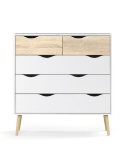 Comoda, 5 sertare, din mdf stejar sonoma alb, Oslo, 99x39x101 cm
