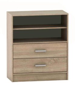 Comoda, cu 2 sertare si 1 polita din mdf maro stejar sonoma, Betty, 80x39x93 cm