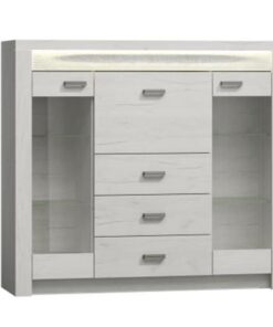 Comoda, cu vitrina din pal frasin alb, Infinity, 137x42x122 cm