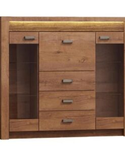 Comoda, cu vitrina din pal maro frasin deschis, Infinity, 137x42x122 cm