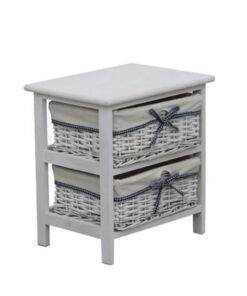 Comoda, din lemn alb antichizat cu 2 cosuri rachita, Ruby, 40x29x42 cm