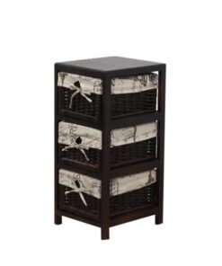 Comoda, din lemn cu 3 cosuri de rachita maro bej, Eli, 33x29x66 cm