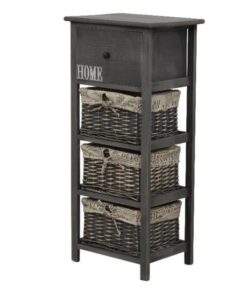 Comoda, din lemn cu 3 cosuri rachita 1 sertar gri, Darkie, 40x29x88 cm