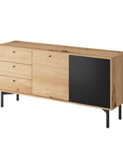 Comoda, din mdf maro stejar artisan negru, Forso, 151x41x74 cm