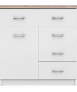 Comoda, din pal alb si maro stejar sonoma, Topty, 80x33x85 cm