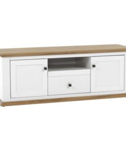 Comoda TV, din mdf alb si maro stejar, Grandleon, 150x45x55 cm