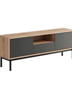 Comoda TV, din mdf maro stejar jaskson hickory grafit Bergen, 154x39x57 cm