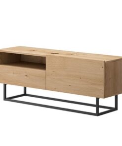 Comoda TV, fara baza din mdf stejar artisan si metal negru, Spring, 120x37x47 cm