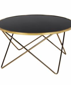 Masuta de cafea cu blat sticla neagra si picioare crom auriu Rosalo 85x85x46 cm