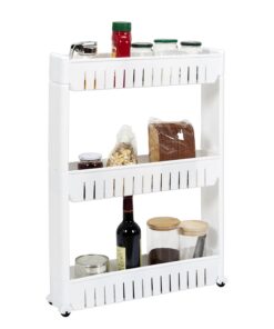 Alternative view of Etajera ingusta, plastic, cu roti, 3 rafturi, 54.6 x 70.7 x 11.7 cm, Happymax