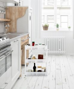 Etajera ingusta, plastic, cu roti, 3 rafturi, 54.6 x 70.7 x 11.7 cm, Happymax