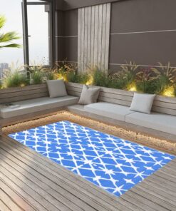 vidaXL Covor de exterior, albastru/alb, 120x180 cm, PP