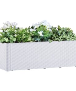 vidaXL Strat înălțat grădină cu sistem auto-udare, alb, 100x43x33 cm