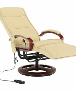 Fotoliu masaj tapiterie piele naturala si ecologica bej Artus 66x123x101 cm