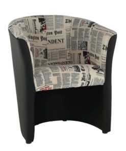 Fotoliu piele ecologica neagra material textil motiv ziare Cuba 65x60x77 cm