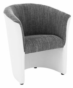 Fotoliu tapiterie piele ecologica alba textil gri Cuba 65x60x77 cm