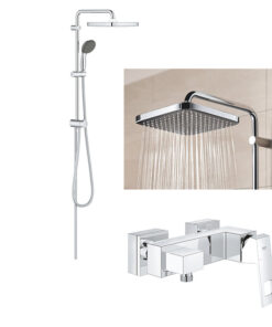 Set Coloana dus Grohe Vitalio palarie patrata 25 cm, baterie cabina dus Eurocube (26698000, 23145000 )