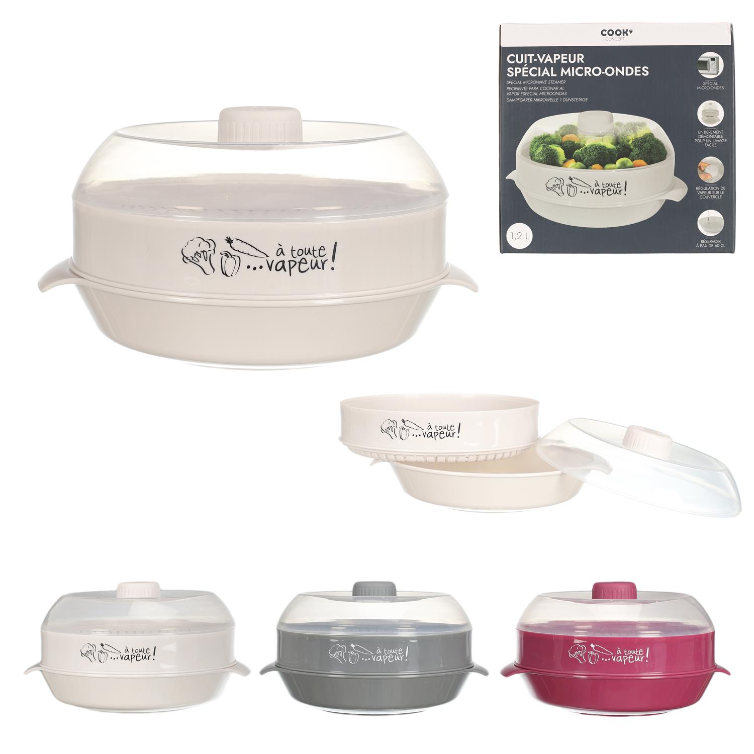 Recipient cuptor microunde, pentru gatit cu aburi, 25.2x14.5x21.5 cm, grena, Happymax - imagine 6