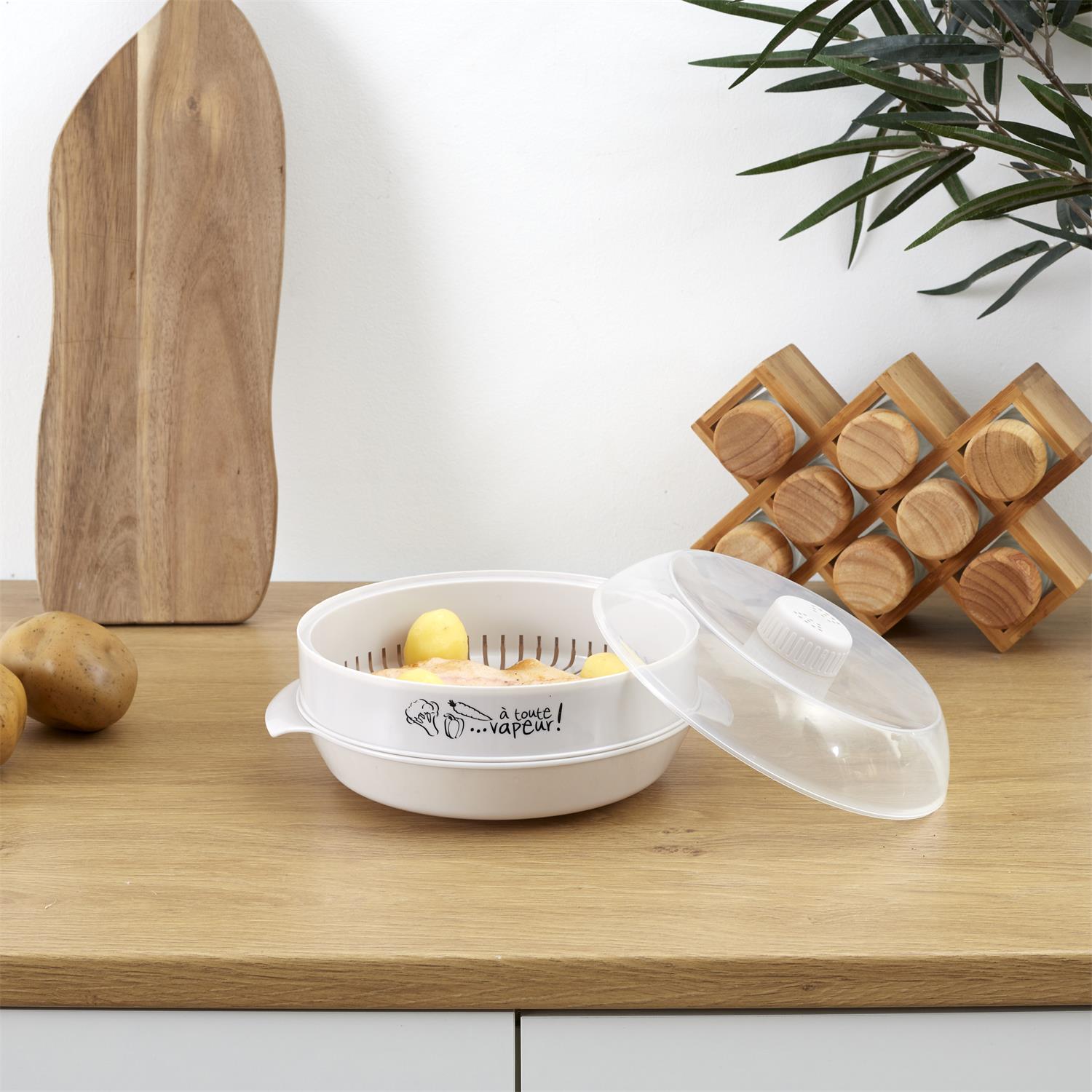 Recipient cuptor microunde, pentru gatit cu aburi, 25.2x14.5x21.5 cm, grena, Happymax - imagine 5