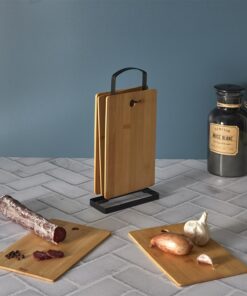 Set 7 piese, stand metal cu 6 tocatoare alimentare bambus, 16x30x5 cm, Cook Concept