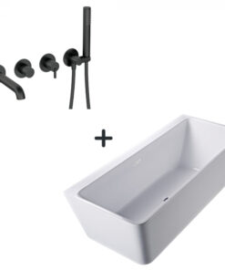 Set cada baie freestanding, lipita de perete, 170x80 cm, Alvaro si baterie cada incastrata negru mat Silia