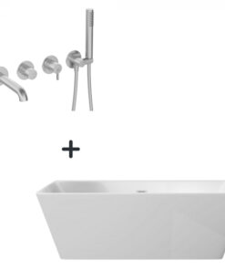 Set cada baie freestanding, lipita de perete, 170x80 cm, Hiacynt si baterie cada incastrata otel slefuit Silia