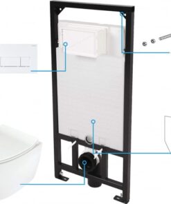 Set vas wc cu capac soft close, rezervor incastrat, clapeta de actionare alba si izolare fonica Deante Silia