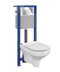 Set vas wc suspendat City cu capac soft close, rezervor incastrat Aqua 22 si clapeta crom lucios Galaxy