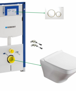 Set vas wc suspendat, clapeta alb si auriu, rezervor wc incastrat,set fixare,antifonare