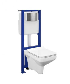 Set vas wc suspendat Como cu capac soft close, rezervor incastrat Aqua 22 si clapeta crom lucios