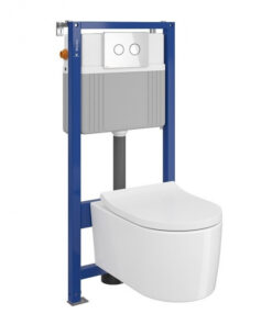 Set vas wc suspendat Inverto cu capac soft close, rezervor incastrat pneumatic Aqua 52 si clapeta sticla alba