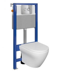 Set vas wc suspendat Larga cu capac soft close, rezervor incastrat pneumatic Aqua 52 si clapeta crom lucios