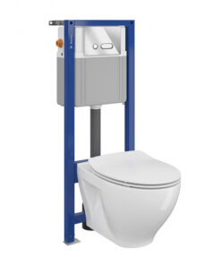 Set vas wc suspendat Moduo cu capac soft close, rezervor incastrat Aqua 22 si clapeta sticla alba Intera