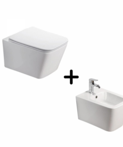 Set vas WC suspendat rimless, cu capac soft close plus bideu, Paris