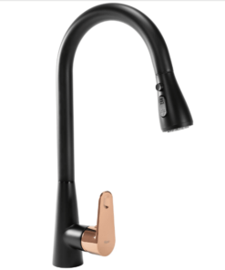 Baterie pentru bucatarie cu dus extractabil Rea Mild Negru cu Rose Gold