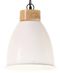 vidaXL Lampă suspendată industrială, alb, 23 cm, lemn masiv&fier, E27
