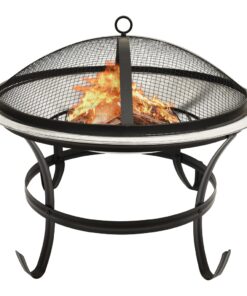 vidaXL Vatră de foc 2-în-1 grătar/vătrai, 56x56x49 cm, oțel inoxidabil