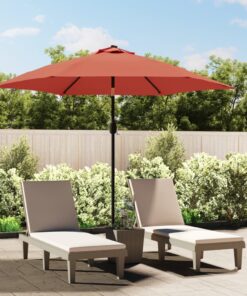 vidaXL Umbrelă soare exterior, LED-uri, stâlp oțel, cărămiziu, 300 cm
