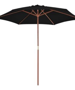 vidaXL Umbrelă de soare de exterior cu stâlp din lemn, negru, 270 cm