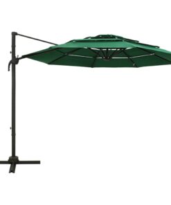 vidaXL Umbrelă de soare 4 niveluri, stâlp de aluminiu, verde, 3x3 m