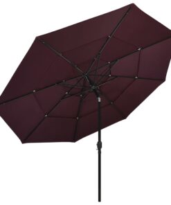vidaXL Umbrelă de soare 3 niveluri, stâlp aluminiu, roșu bordo, 3,5 m