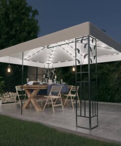 vidaXL Pavilion cu acoperiș dublu & șiruri de lumini LED, alb, 3x4 m
