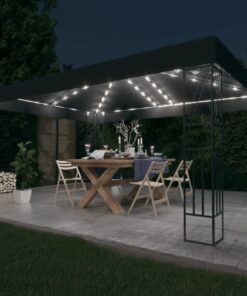 vidaXL Pavilion cu șir de lumini LED, antracit, 3x4 m, țesătură