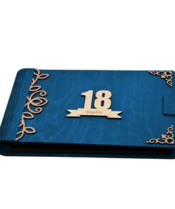 Album foto A4 personalizat, din lemn, Albastru, Piksel, GuestBook, Caiet amintiri, Aniversare
