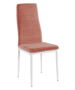 Scaun tapiterie catifea roz picioare metal alb Coleta Nova