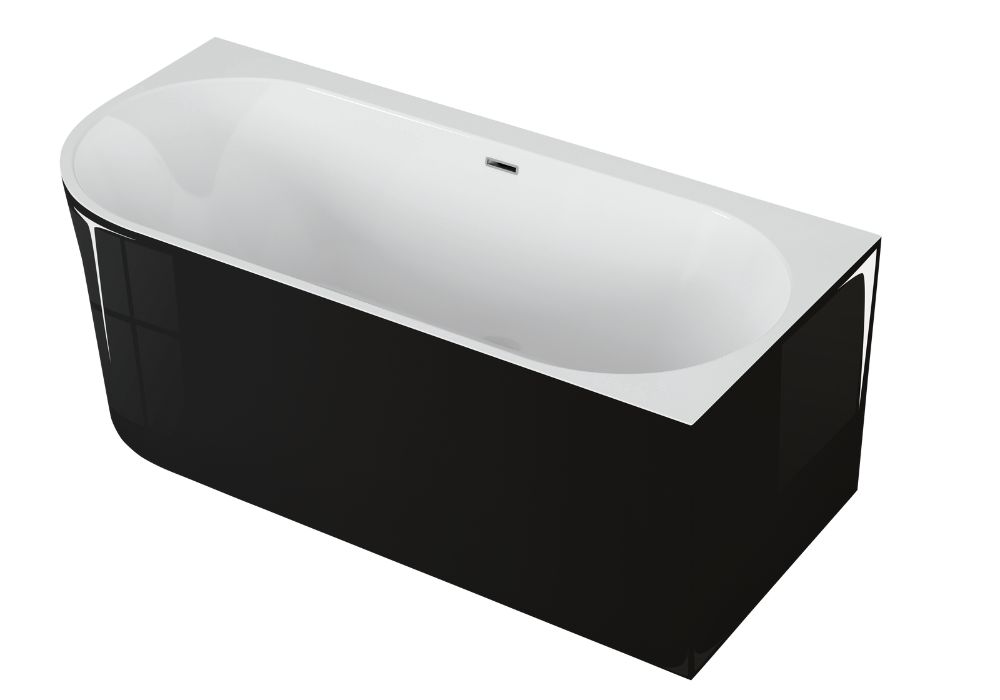 Cada de baie freestanding Spatio Solis, acril, negru lucios, 160x75 cm, montaj pe dreapta